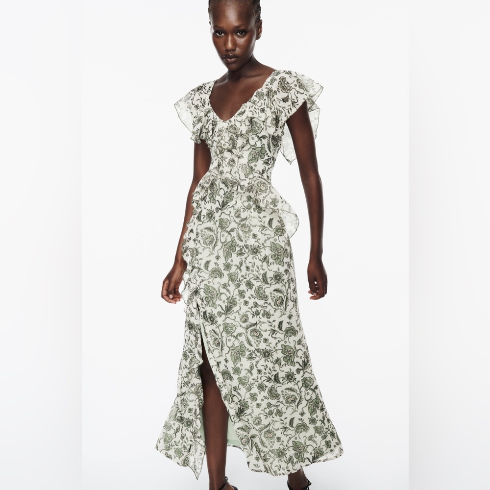 Ruffled midi flower print dress